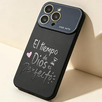 for iPhone 15 Pro Case God's Timing is Perfect Spanish Bible Verse Phone Case, Full Camera Lens Protection, Shockproof Drop Resistant Durable Cover (Black, iPhone 15 Pro) - color: black, size: iPhone 15 Pro
