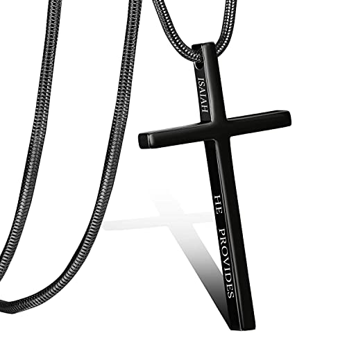 Cross Necklace for Men Christmas Gift Cross Pendant Strength Bible Verse Stainless Steel Necklaces - style: WHERE GOD GUIDES HE PROVIDES