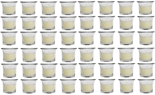 HOSLEY Oyster Cup Clear Glass Filled Candles 48 Pack Ivory Hand Poured Unscented Wax Candles for Home Restaurants Shabbat Church Weddings Romantic Moments Party Spa Meditation - color: Ivory 2, size: 48 Pack