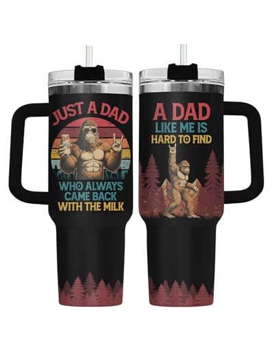 34HD Bigfoot Sasquatch Dads 40 oz Tumbler with Handle, Funny Dad Gift - color: Funny Bigfoot Dad