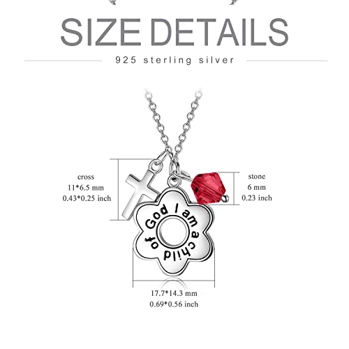 AOBOCO 925 Sterling Silver I Am a Child of God Daisy Necklace Jewelry Birthday Birthday Baptism Communion Gifts for Girls - color: Simulated Ruby