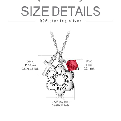 AOBOCO 925 Sterling Silver I Am a Child of God Daisy Necklace Jewelry Birthday Birthday Baptism Communion Gifts for Girls - color: Simulated Ruby
