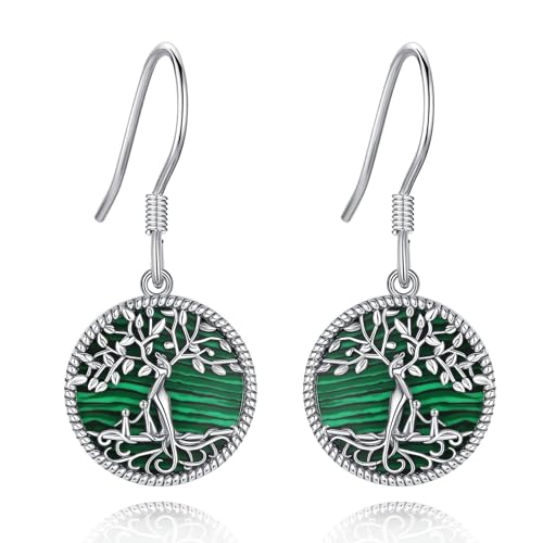 Vito Moonstone Turquoise Drop Earrings for Women, 925 Sterling Silver Hooks - style: Malachite Tree-2