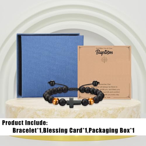 Baptism Gifts for Boys,Braided Rope Cross Bracelet Gift for Kids,First Holy Communion Gifts for Boys Christian Christening Graduation - color: Cross Beads-Baptism