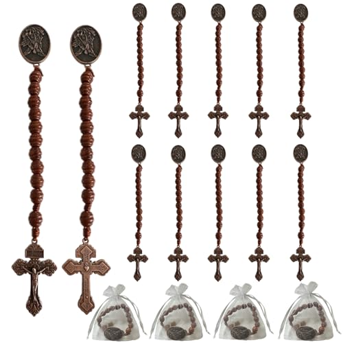 Bovemee Saint Benedict Medal Prayer Pocket Rosary Catholic Brown Wood Beads with Medalla de san benitol and Crucifix, 9 Inch - color: 12PCS Brown SaintArchange Beads