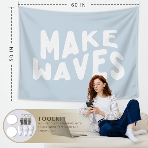 LIANGW Blue Beach Coastal Tapestry, Making Waves Ocean Tapestry Wall Hanging, Beachy Room Decor Aesthetic, Blue Coastal Ocean Wall Art Tapestries Decor for Home Bedroom Living Room Dorm, 50x60 Inch - color: 03-Making Waves(Blue)