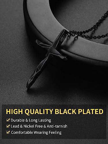ChainsHouse Cross Necklace for Men, Black/18K Gold Plated/Stainless Steel Christian Jewelry Cross Pendant Necklace for Men, with Gift Box - color: e: Irregular Cross-Black
