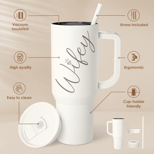 SANDJEST Gift for Wife from Husband – 40oz Insulated Stainless Steel Tumbler with Handle and Straw, Gifts for Anniversary, Birthday, Christmas, Valentine, Coffee Travel Mug - color: Wife 2