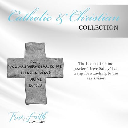 True Faith Jewelry Drive Safe Cross Car Visor Clip, Christian Religious Automotive Accessories, Driver Gifts, 2 x 1-3/4 Inch, Pewter, Dad - size: Dad