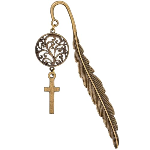 BLBMH Metal Feather Bookmark for Christian Bible Book Marker for Women -FC - color: A-feather & Cross