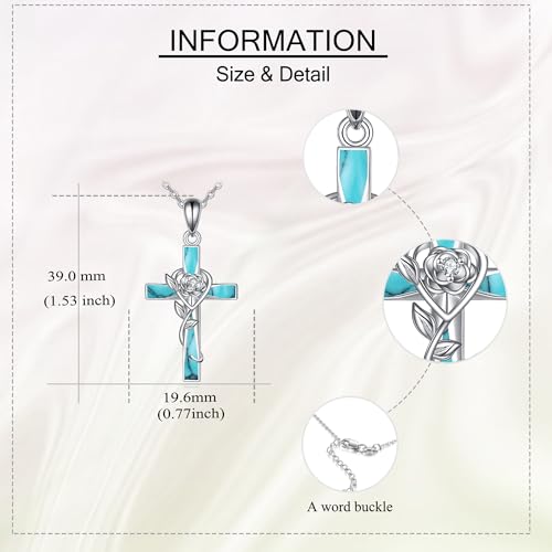 ONEFINITY Cross Necklace 925 Sterling Silver Cross Pendant Religious Jewelry Gifts - style: turquoise rose cross