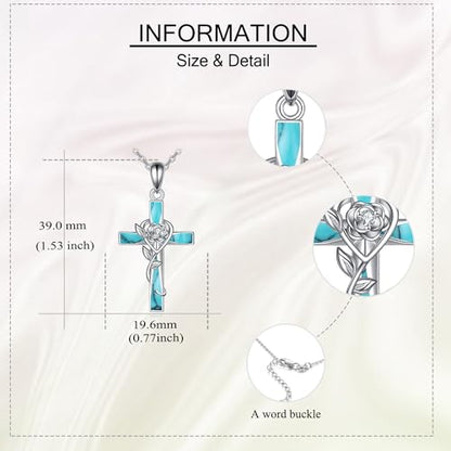 ONEFINITY Cross Necklace 925 Sterling Silver Cross Pendant Religious Jewelry Gifts - style: turquoise rose cross