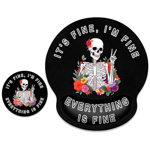 ITNRSIIET Ergonomic Mouse Pad with Wrist Support Wrist Rest Smooth Surface Non-Slip Rubber Base Comfortable Office Supplies Pain Relief, 9.8 x 9.1 inches, Flower Skull - color: Flower Skull