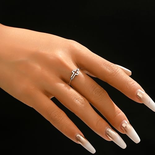 925 Sterling Silver Hollow-out Cross Purity Ring for Women - color: Silver