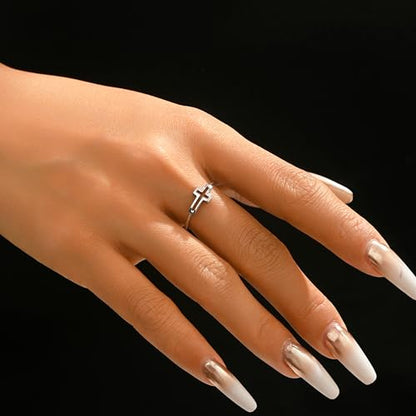 925 Sterling Silver Hollow-out Cross Purity Ring for Women - color: Silver