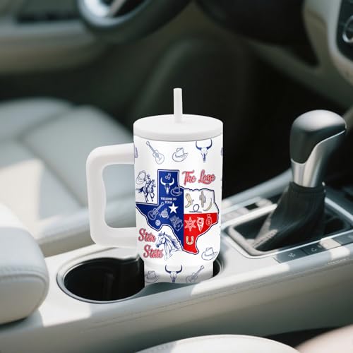 Western Texas Gift, 24 oz Texas Tumbler with Handle and Straw, Insulated - color: Texas