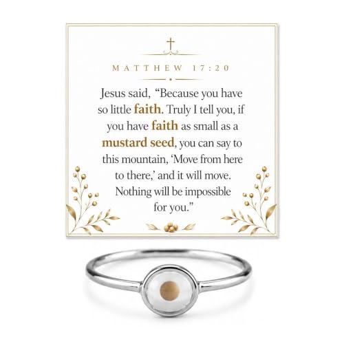Mustard Seed Ring for Women Christian Faith Jewelry Silver Tone Adjustable Open Ring Inspirational Bible Verse Gift with Message Card - color: A5:size10