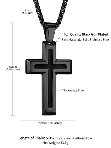 ChainsHouse Cross Necklace for Men, Black/18K Gold Plated/Stainless Steel Christian Jewelry Cross Pendant Necklace for Men, with Gift Box - color: b: Dripping Oil Cross-Black