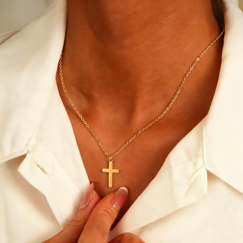 Cross Necklace for Women - Dainty 14K Gold Silver Plated Cross Necklace Choker Jewelry Cute Simple Small Trendy Non Tarnish Waterproof Faith Religious Jewelry Gift for Teenage - style: 08-Cross-Gold