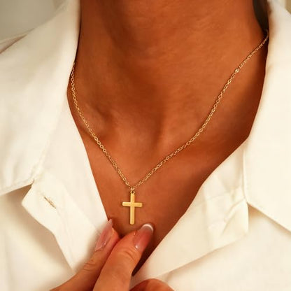 Cross Necklace for Women - Dainty 14K Gold Silver Plated Cross Necklace Choker Jewelry Cute Simple Small Trendy Non Tarnish Waterproof Faith Religious Jewelry Gift for Teenage - style: 08-Cross-Gold