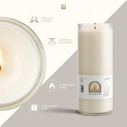 6pk White Blanco 90hr | 7-Day Prayer Candles - Glass Jar Veladoras, Unscented Paraffin Wax | Peace, Purity & Protection Novena - Catholic Hispanic Church Altar, Memorial Vigil & Baptism Gifts - color: White