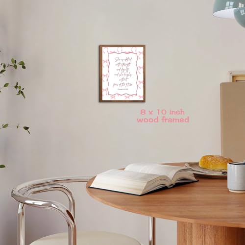 SEHSUVC Pink Bows Bible Verse Christian Canvas Wall Art, Wood Framed Trendy Religious Wall Decor, Cute Coquette Preppy Girls Aesthetic Room Decor Gifts for Bedroom Living Room Home Decor 8x10inch - color: Pink Bow 31:25