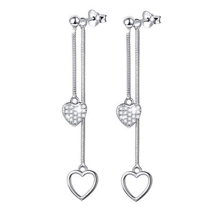 S925 Sterling Silver Heart Dangle Drop Earrings for Women Jewelry Gift - style: Front and Back Heart