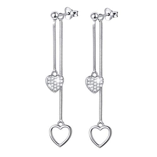 S925 Sterling Silver Heart Dangle Drop Earrings for Women Jewelry Gift - style: Front and Back Heart