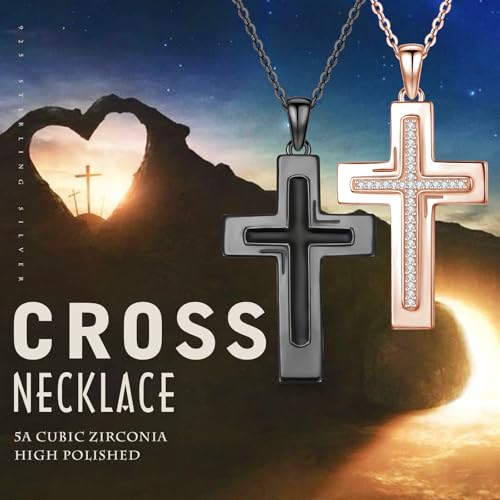 TUGHRA Couples Necklace Sterling Silver His and Hers Matching Necklace, Pendant Couples Jewelry Gifts for Couple Her Him - style: 02-Cubic Zirconia cross3