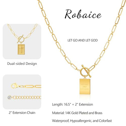 Robaice 14K Gold Plated Toggle Cross Necklace for Women - color: B Gold: LET GO AND LET GOD