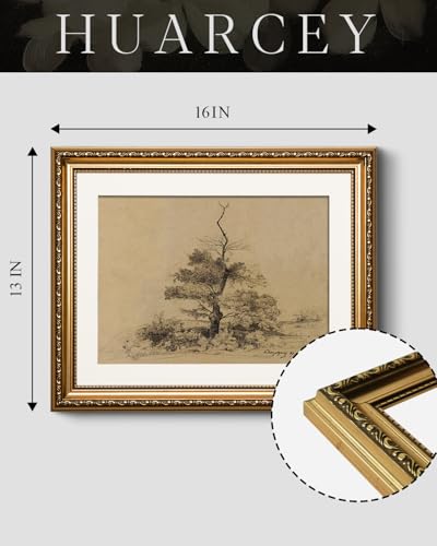 HUARCEY Vintage Gold Framed Relief Tree Sketch Canvas Wall Art 13x16 Inch - color: Harpignies 47, size: 16"L x 13"W