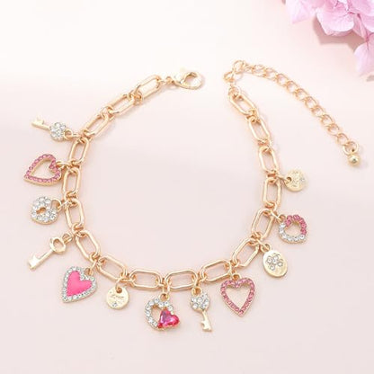 Boho Cute Gold Charm Link Bracelet for Women Starfish Clover Cross Star Lock Key Heart Pearl Charm Bracelets Vacation Spring Summer Santa Claus Reindeer Christmas Party Jewelry Gifts for Womens - style: Red Heart