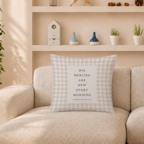 Christian Neutral Gingham Plaid 18x18 Pillow Cover - color: Christian Neutral