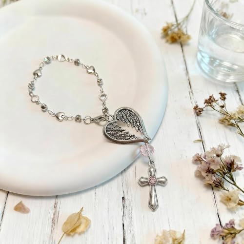 Steering Wheel Charm Accessory,Christian Cross for Car Mirror Hanging,Guardian Angel for Car,Guardian Angel Rearview Mirror Charm Ornament,Christian Protection for Bag