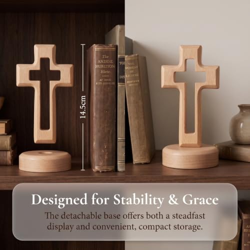 1 Set Wooden Standing Cross Decor, 5.7 Inch Hollowed Tabletop Crucifix, Catholic Religious Table Centerpieces Easter Room Ornament