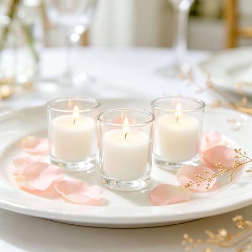 Hosley Set of 24 Unscented Clear Glass Filled Votive Candles. Hand Poured Wax Candle Ideal Gifts for Aromatherapy, Spa, Weddings, Birthdays, Holidays, Party. - color: White, size: 24 Pack