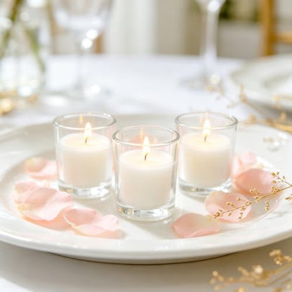 Hosley Set of 24 Unscented Clear Glass Filled Votive Candles. Hand Poured Wax Candle Ideal Gifts for Aromatherapy, Spa, Weddings, Birthdays, Holidays, Party. - color: White, size: 24 Pack