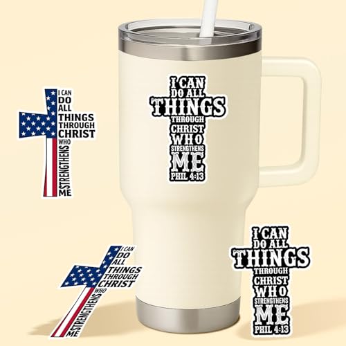 4 Pcs Christian Cross Stickers - Waterproof Vinyl Christian Sticker Pack - color: Usa Flag Cross Stickers