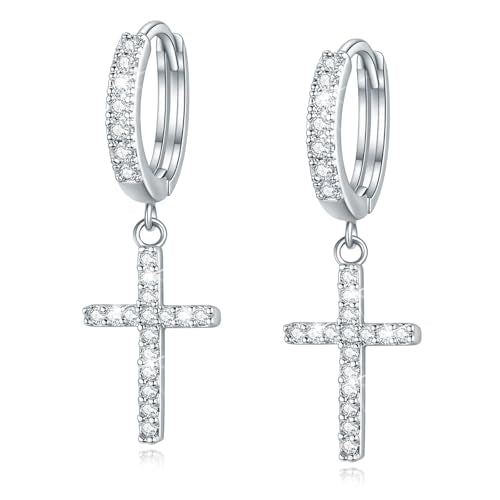 Me&Hz Cross Dangle Earrings for Women Men Cross Huggie Hoop Earrings - color: Silver