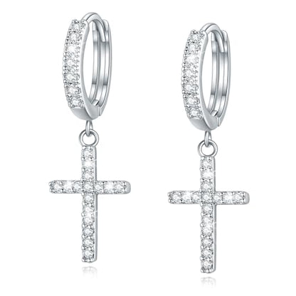 Me&Hz Cross Dangle Earrings for Women Men Cross Huggie Hoop Earrings - color: Silver