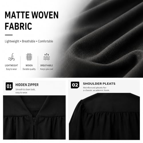 Happy Secret Adult Matte Choir Robe for Church, Graduation and Ceremonies - color: Black, size: 42FF(4'9"-4'11")