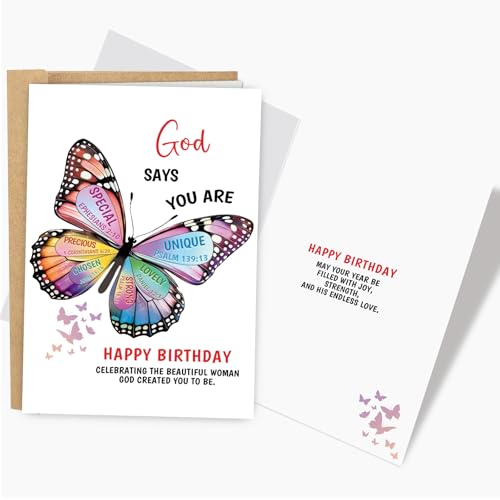 Religion Birthday Card for Women, Christian Bday Cards for Friend Mom Sister Coworker Catholic Female, Butterfly Birthday Card for Her, Inspirational Bday Cards Gift - color: Religion Birthday