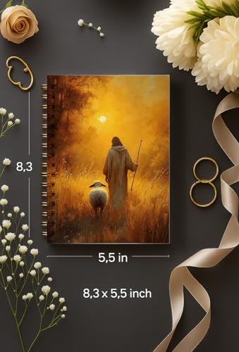 bitCNY Spiral Notebook 8.3 x 5.5 Inches, Good Shepherd Christian Art Cover, Inspirational Religious Journal, Lined Notebook for Bible Study Prayer and Notes - color: Shepherd Christian