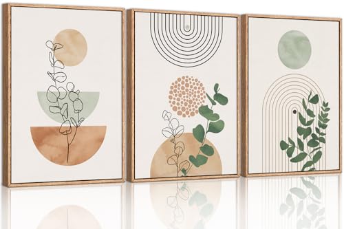 Boho Abstract Terracotta Green Framed Canvas Wall Art Set -24"x36"x3 - color: Boho Terracotta Wall Art, size: 24"L x 36"W