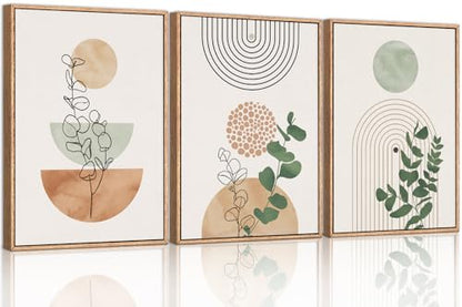 Boho Abstract Terracotta Green Framed Canvas Wall Art Set -24"x36"x3 - color: Boho Terracotta Wall Art, size: 24"L x 36"W