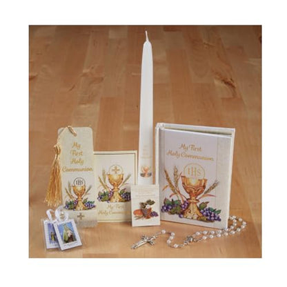 First Holy Communion Gift Set for Girls – Complete Communion Keepsake Kit with Prayer Book, Rosary, Candle, Scapular & Bookmark