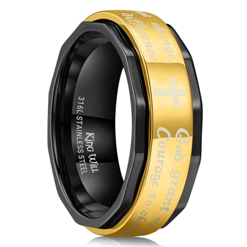 King Will 8mm Black/Gold/Silver Prayer Stainless Steel Ring - color: cross gold & black