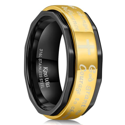 King Will 8mm Black/Gold/Silver Prayer Stainless Steel Ring - color: cross gold & black