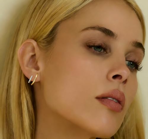 Small Two Tone Stud Earrings for Women Trendy Gold and Silver Minimalist Cross Earring Dainty Earrings Mixed Metal Jewelry Gifts for Daily Wear，3 Styles - style: Minimalist Studs-2