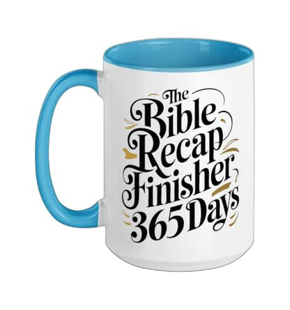 The Bible Recap Finisher 365 Days Funny Jesus Youth Ceramic Mug, Blue/White, 15oz - color: Blue/White, size: 15 Ounces